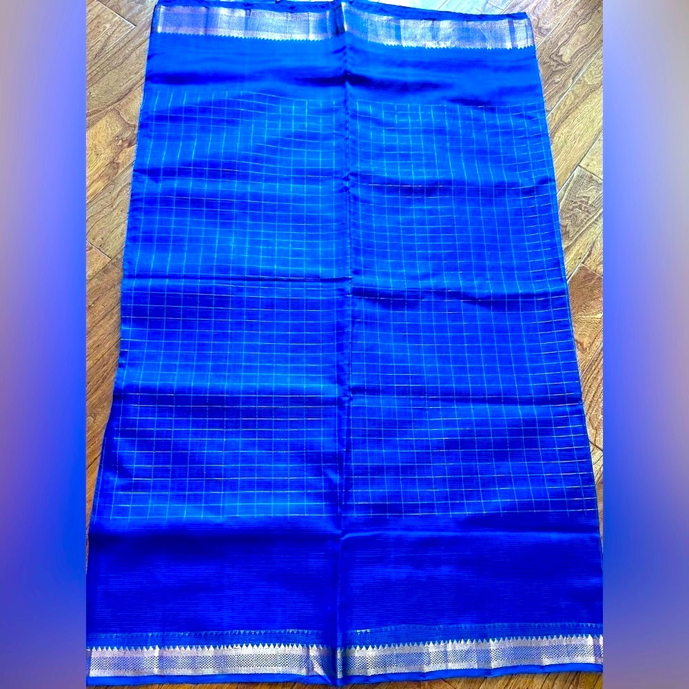 New Beautiful Royal Blue Silk Mangalgiri Saree with zari & matching Blouse